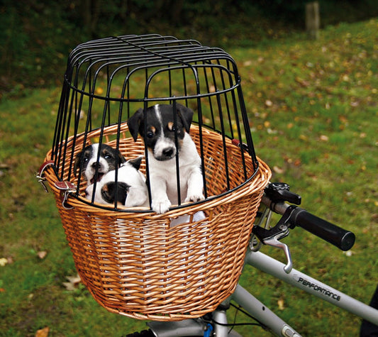Cykelkorg front, pil med galler, 44x48x33 cm, brun, 5kg