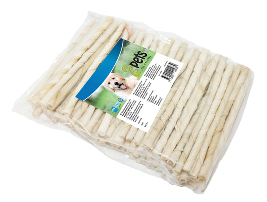 2pets Tuggpinne vriden vit, 12 cm/ 7-8 mm, 100-pack