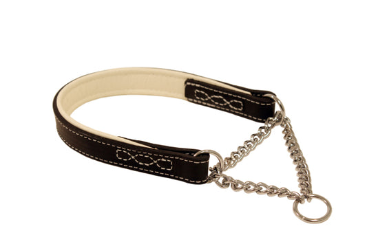 Limex läderhalsband halvstryp svart/vit