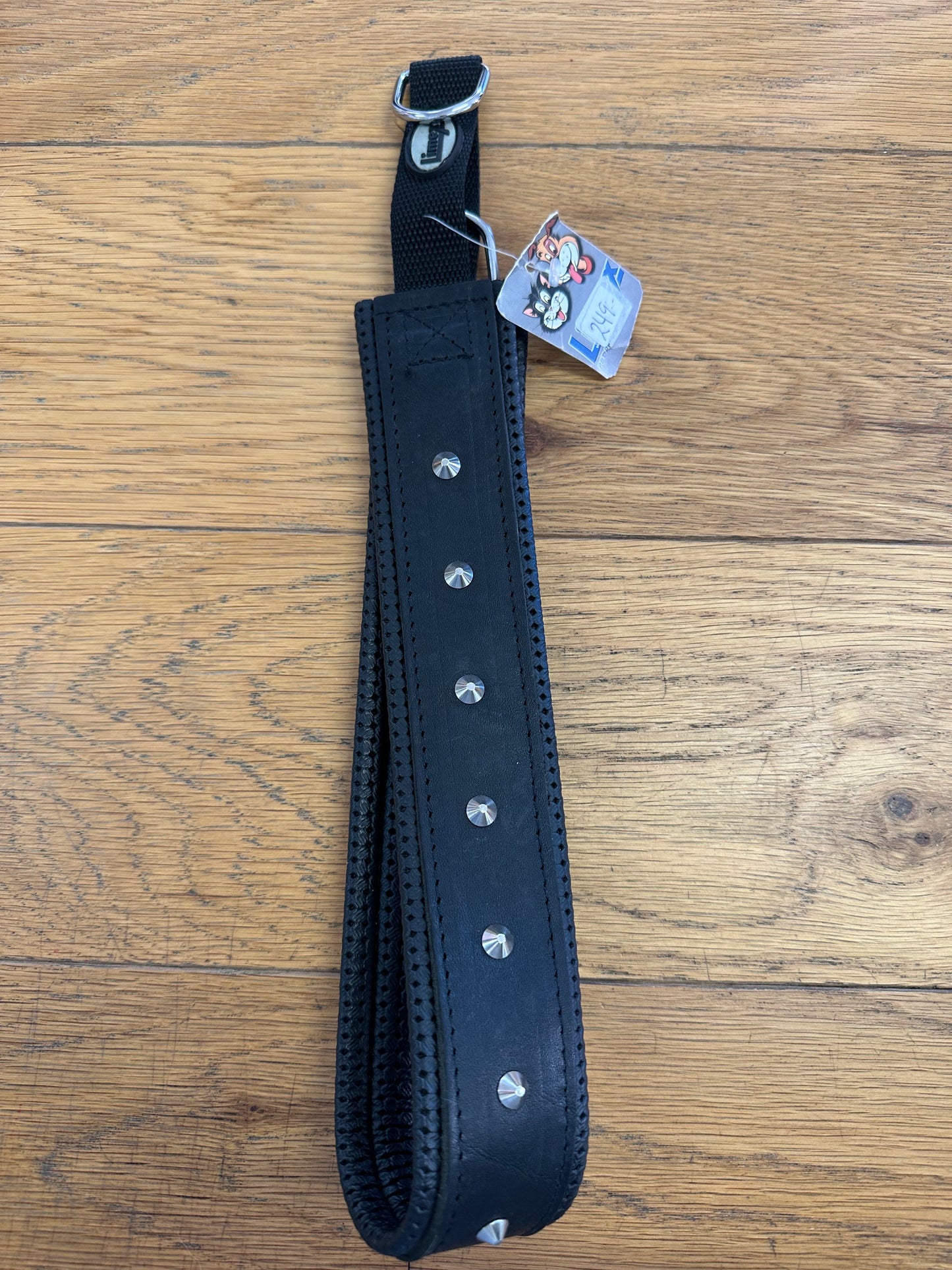 Limex Läderhalvstryp 60 cm svart/ silver spike