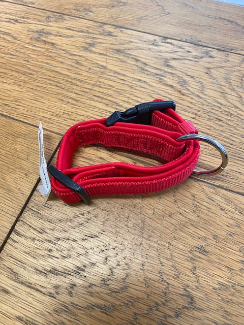 Rött TygHalsband med mjuk insida 25-35cm