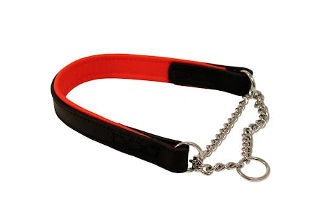 Limex Läderhalsband halvstryp svart/röd 55cm